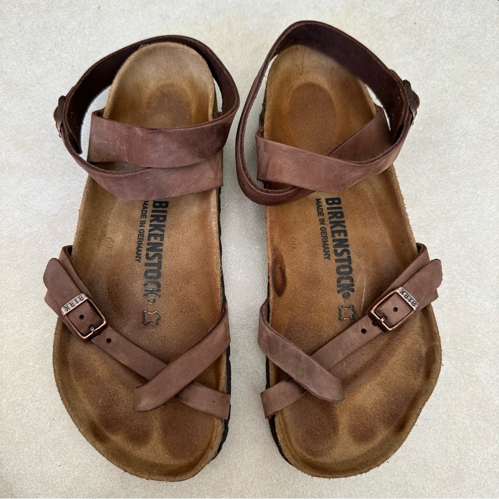 Birkenstock Yara Habana Oiled Leather Regular Width Ankle Strap Sandals Size 38